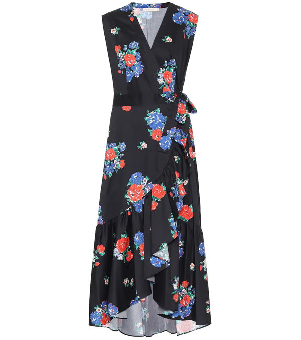 Tory Burch Floral-print Sleeveless Flounce Wrap Dress In Black Tea Rose |  ModeSens